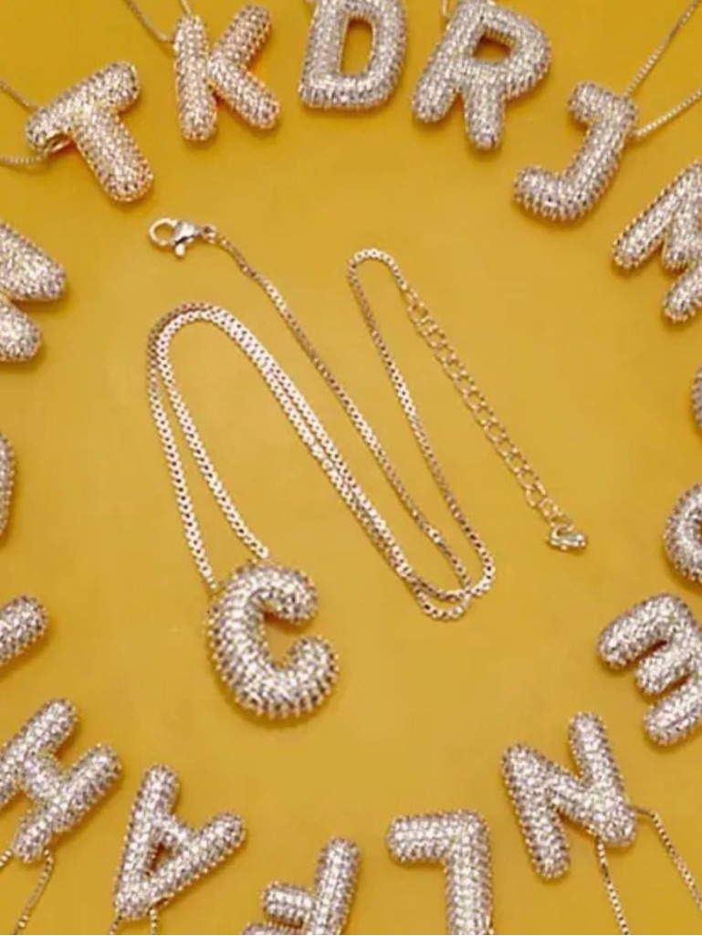 Y2k Chunky Gold Plated Pave Bubble Letter A Pendant Necklace Gift Anti Tarnish